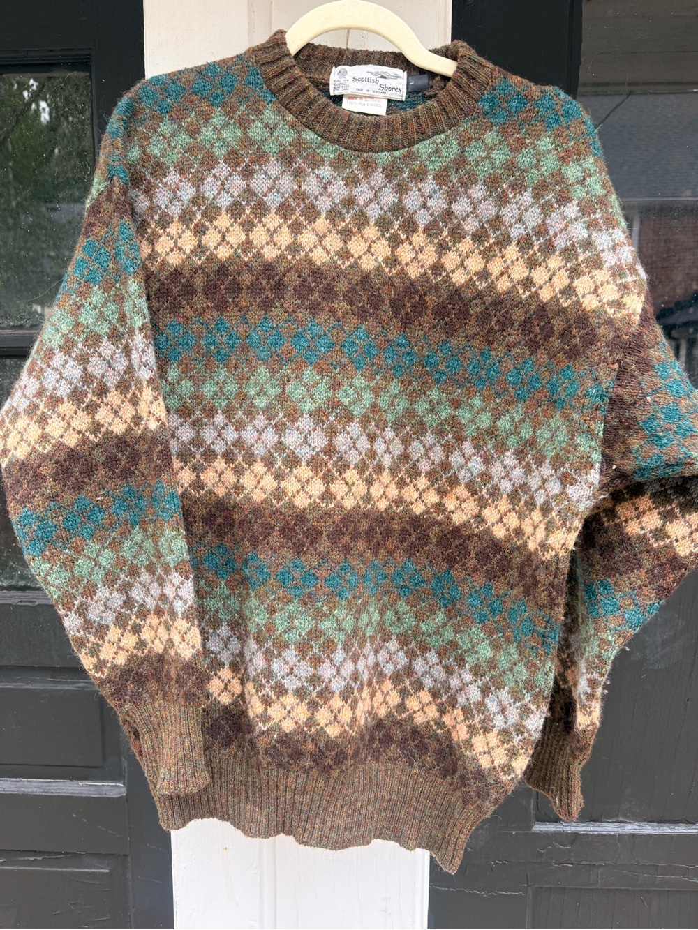 Scotch Shrunk Brown Teal Argyle Crewneck Sweater